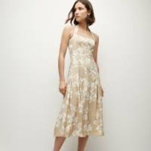 Veronica Beard Amalia Stretch-linen Halter Dress $548